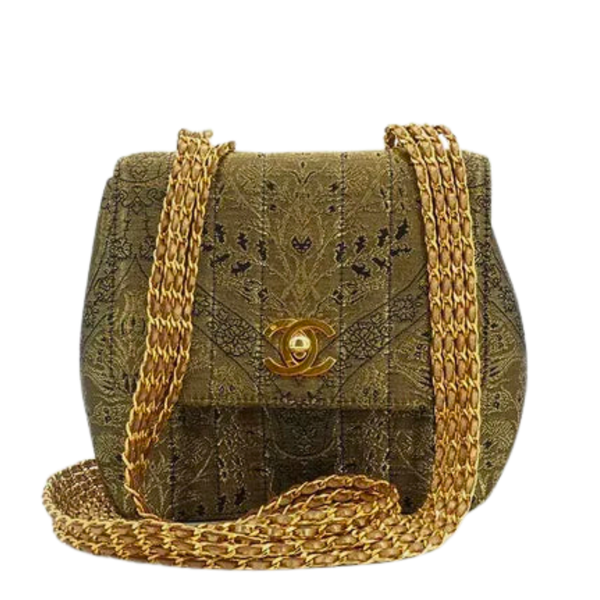 将图片加载到图库查看器，CHANEL Vintage Gold Nishijin Woven Flap Bag

