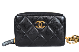 CHANEL Caviarskin Matelasse  Crossbody Chain Wallet Coin Case