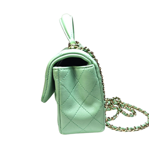 CHANEL Matelasse Top Handle Mini Flap Bag Light Green AS2431