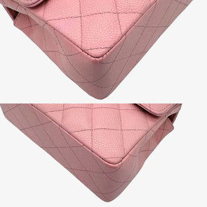 CHANEL Vintage Pink Caviar Leather 17cm Mini Square Flap Bag Gold CC Logo Hardware　