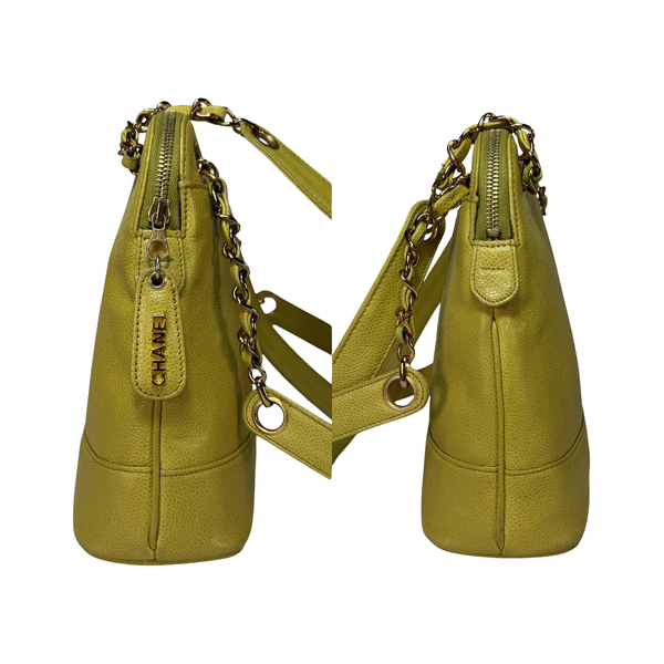 Load image into Gallery viewer, CHANEL Lime Color Caviarskin Leather Shoulder Bag

