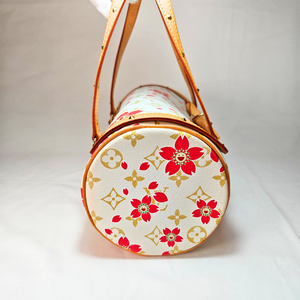LOUIS VUITTON Papillon handbag Cherry Blossom Takashi Murakami Monogram Canvas White/Raspberry Pink Magnet type