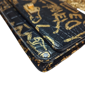CHANEL Black Gold Graphic Wallet On Chain Bag