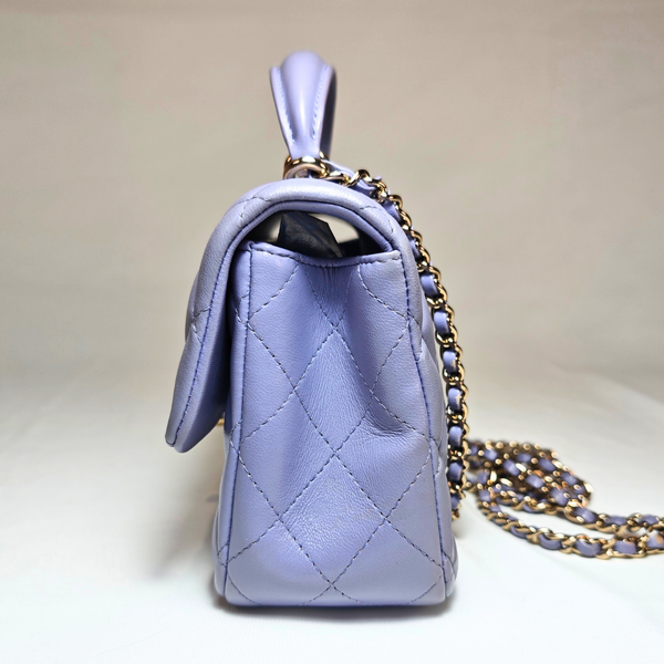 将图片加载到图库查看器，CHANEL Mini Rectangular Flap Bag with Top Handle Chain Light Purple

