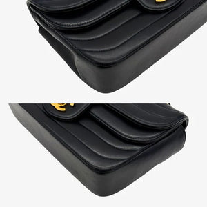 CHANEL Vintage Lambskin Horizontal Stripes Black Flap Bag