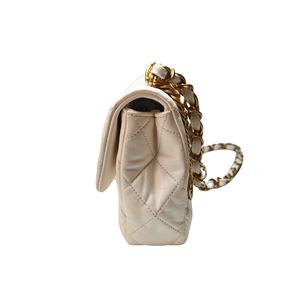 CHANEL Mini White Quilted Lambskin Leather Coin Charm Flap Bag