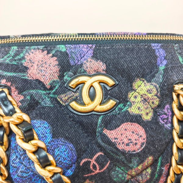画像をギャラリービューアに読み込む, CHANEL ブラックデニム シェノンソー ボーリングバッグ ショルダーストラップ
