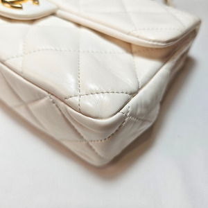 CHANEL Mini White Quilted Lambskin Leather Coin Charm Flap Bag