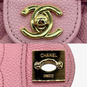CHANEL Vintage Pink Caviar Leather 17cm Mini Square Flap Bag Gold CC Logo Hardware　