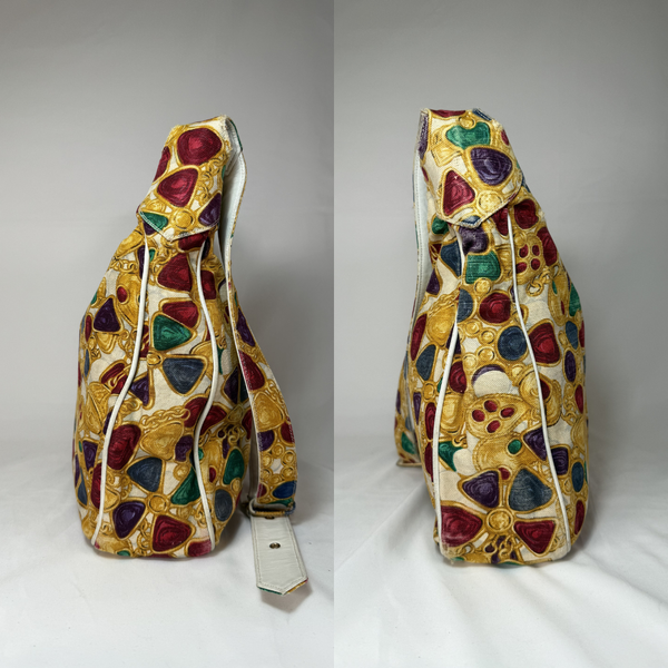 Load image into Gallery viewer, CHANEL Vintage Gripoix Large Canvas and Leather Shoulder Bag 1980s
