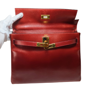 HERMES Kelly 32 Retourne Box Calf Red Square E Stamp 2001