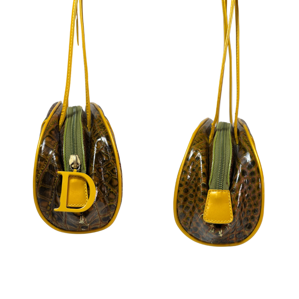 이미지를 갤러리 뷰어에 로드 , Dior Green Embossed Patent Leather Shoulder Bag Golden Dark Green
