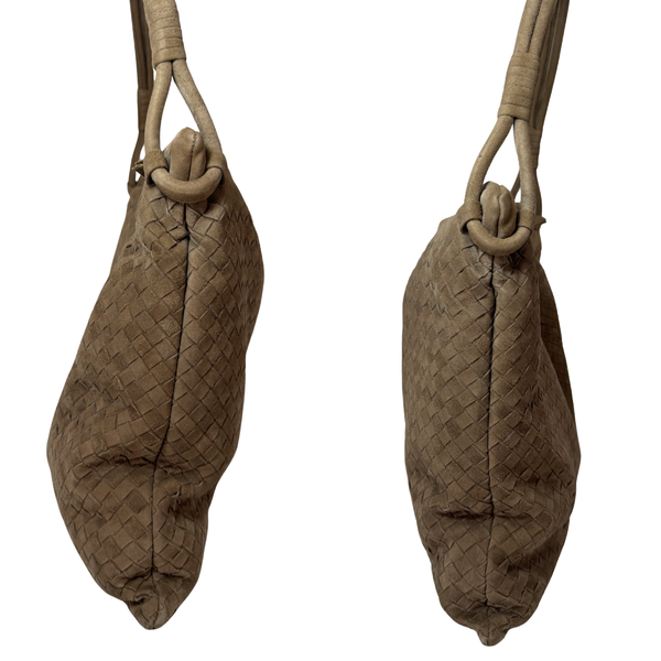 이미지를 갤러리 뷰어에 로드 , BOTTEGA VENETA Vintage Suede Intrecciato Beige Shoulder Bag Hobo
