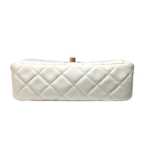 CHANEL Mini Classic Flap Bag White Lambskin / Aged gold hardware