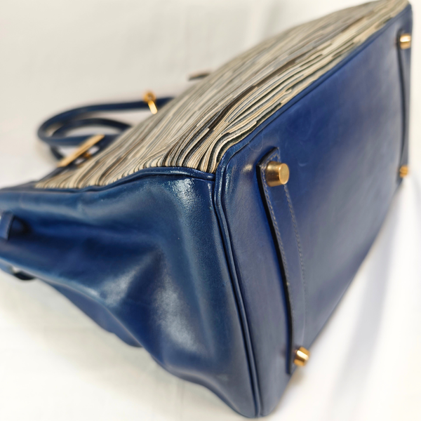 将图片加载到图库查看器，HERMES Vibrato Birkin 35 Blue Handle Bag
