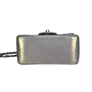 CHANEL Metallic Silver Calfskin Square Classic Flap Bag