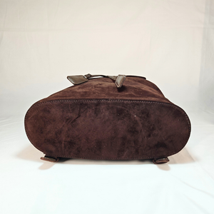 CHANEL Vintage CC Logo Brown Suede Drawstring Flap Backpack Bag