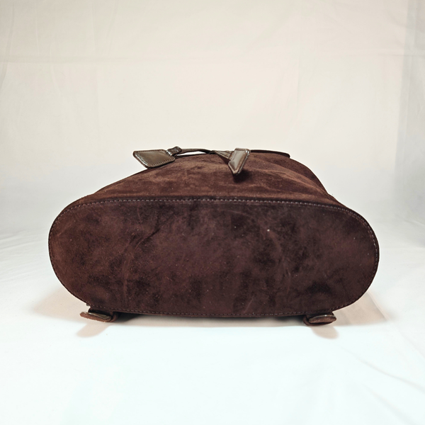 Load image into Gallery viewer, CHANEL Vintage CC Logo Brown Suede Drawstring Flap Backpack Bag
