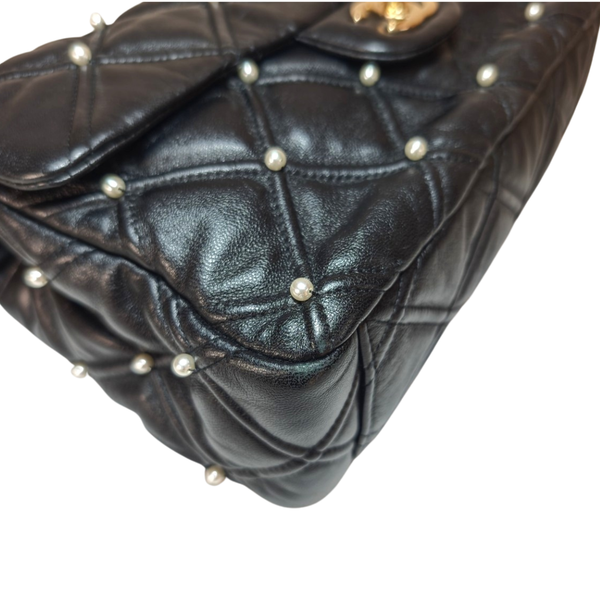 Load image into Gallery viewer, CHANEL Black Pearl Studded Quilted Flap Bag
