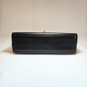 CHANEL Vintage Mini Kelly Black Caviarskin Leather Hand Bag