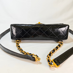 CHANEL Black Flap Backpack Patent Leather Gold CC Logo Hardware