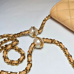 CHANEL Pearl Beige Matelasse Lamb skin Wallet on Chain