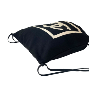 CHANEL 2003 Sport Line Cotton Drawstring Backpack Black Beige CC Logo