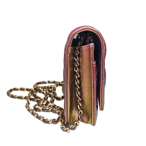 CHANEL Iridescent Purple Matelasse  Calfskin Wallet on Chain Pale Gold Hardware (WOC)