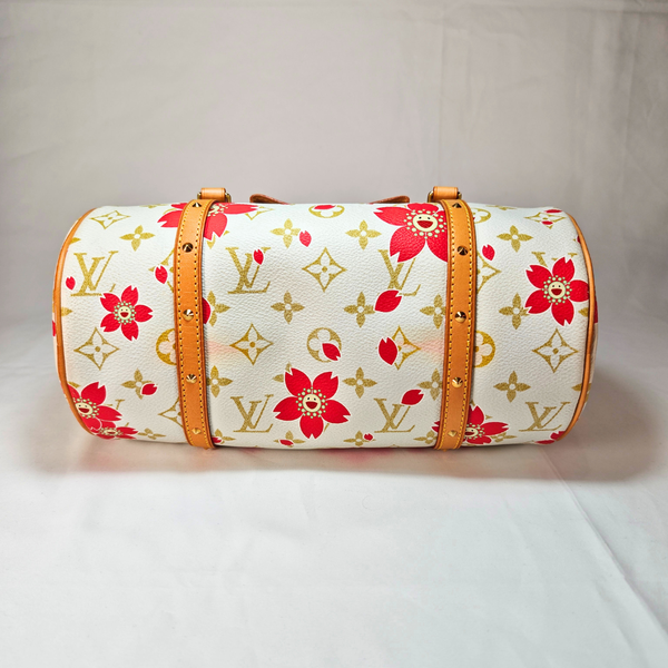 Load image into Gallery viewer, LOUIS VUITTON Papillon handbag Cherry Blossom Takashi Murakami Monogram Canvas White/Raspberry Pink Magnet type
