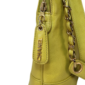 CHANEL Lime Color Caviarskin Leather Shoulder Bag