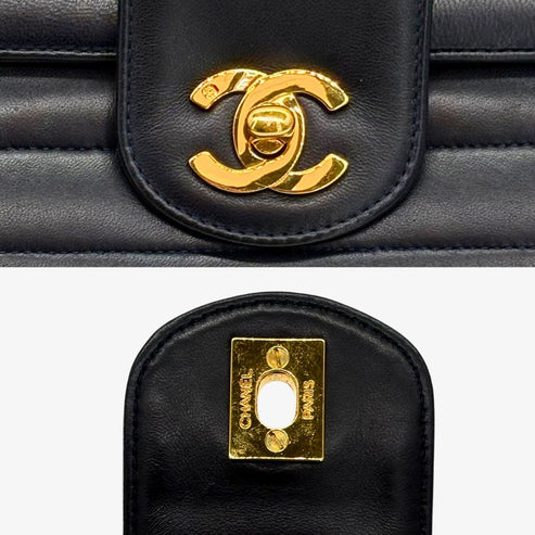 将图片加载到图库查看器，CHANEL Vintage Lambskin Horizontal Stripes Black Flap Bag
