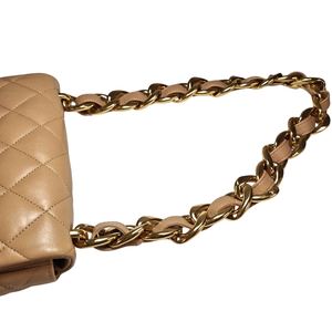 CHANEL Beige Quilted Lambskin Mini Funky Town Flap Aged Gold Hardware, 2022