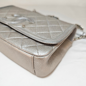 CHANEL CC Filigree Flap Chain Shoulder Bag Silver