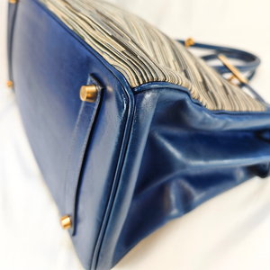 HERMES Vibrato Birkin 35 Blue Handle Bag