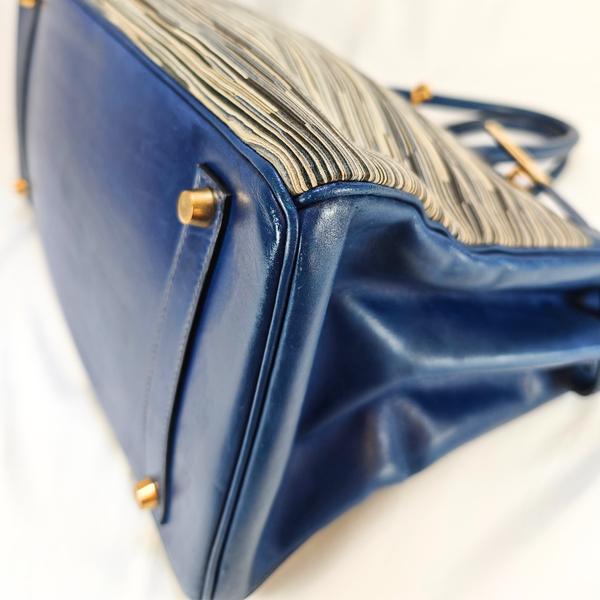 将图片加载到图库查看器，HERMES Vibrato Birkin 35 Blue Handle Bag
