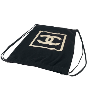 CHANEL 2003 Sport Line Cotton Drawstring Backpack Black Beige CC Logo