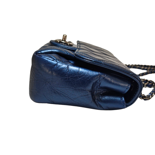 Load image into Gallery viewer, CHANEL Navy Blue Mini Single Flap Silver Metal Fitting Shoulder Bag

