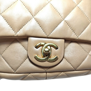 CHANEL Beige Quilted Lambskin Mini Funky Town Flap Aged Gold Hardware, 2022