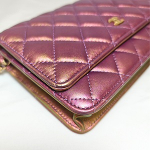CHANEL Iridescent Purple Matelasse  Calfskin Wallet on Chain Pale Gold Hardware (WOC)