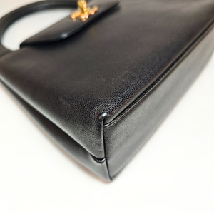 CHANEL Vintage Mini Kelly Black Caviarskin Leather Hand Bag