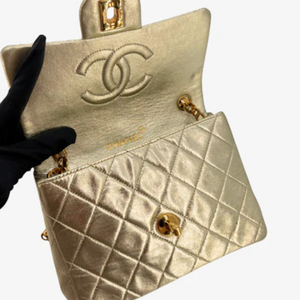 CHANEL Vintage Light Gold Lambskin Timeless Square Flap Bag