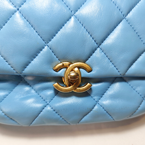 CHANEL Mini Blue Quilted Lacquered Lambskin Leather Chain Flap Bag