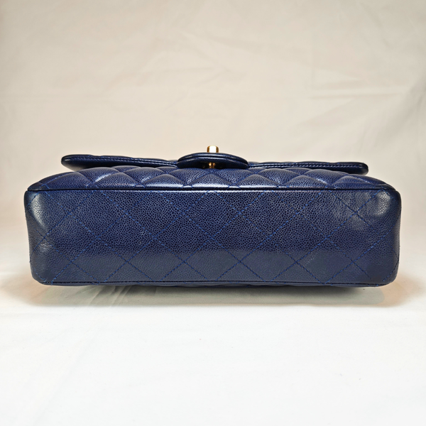 将图片加载到图库查看器，CHANEL Navy Caviar Medium Classic Flap Bag Serial Plate
