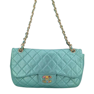CHANEL Vintage Green Lambskin Crystal Embellished Flap Bag