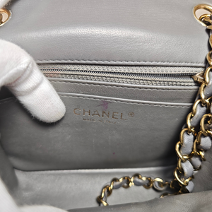 CHANEL Grey Lamb skin Square Classic Flap Bag