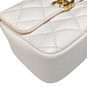 CHANEL Lambskin Top Handle Chain Shoulder Bag in White