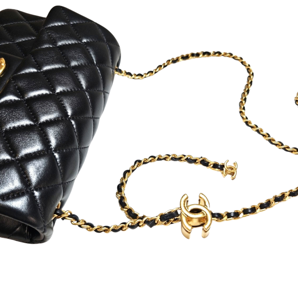 将图片加载到图库查看器，CHANEL Black Matelasse Coco Chain Lambskin Mini Flap
