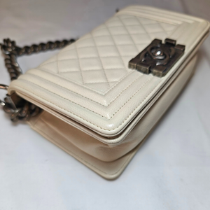 CHANEL Mini Boy White Caviar skin Flap Bag