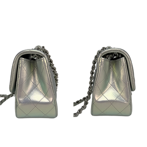 CHANEL Metallic Silver Calfskin Square Classic Flap Bag