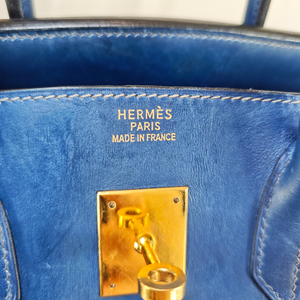 HERMES Vibrato Birkin 35 Blue Handle Bag